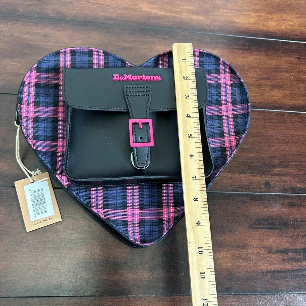 NWT‎ Dr. Martens Heart Backpack Crossbody Bag Pink Black Tartan Leather Plaid